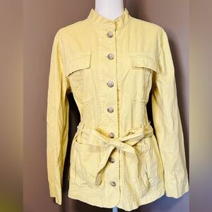 Loft Women Denim Jean Long Sleeve Jacket Tie Waist Button Up Soft Yellow Sz-XL